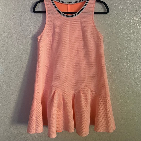 LUSH Neon Orange Drop Waist Mesh Sleeveless Mini Dress - Picture 3 of 9